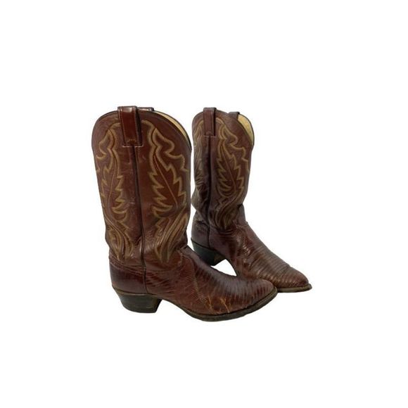 Justin Made in USA Brown Iguana Lizard Leather Pointed Toe Cowboy Boot Men’s 10D - Picture 4 of 7